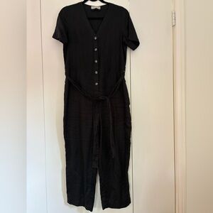 Black Linen Button-Down Jumpsuit